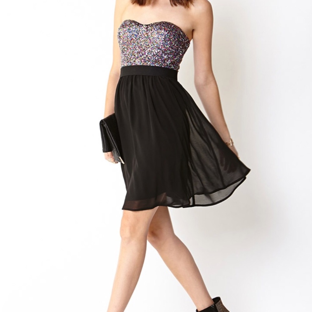 Forever21 Sequin Black Strapless Dress